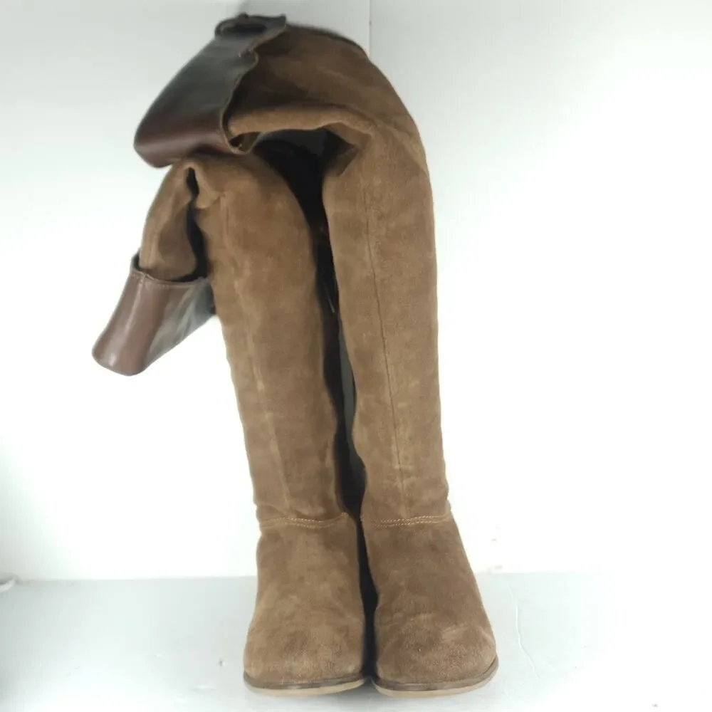 Rag & Co Women’s US 8,5? Brown Suede Side Zip Lace Over The Knee Riding Boots
